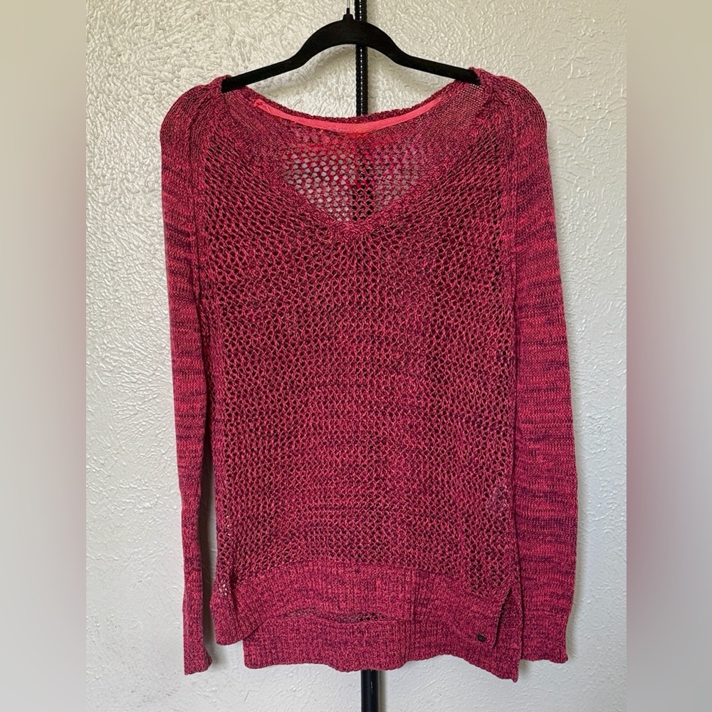 Roxy V-Neck Mesh Sweater in Deep Pink